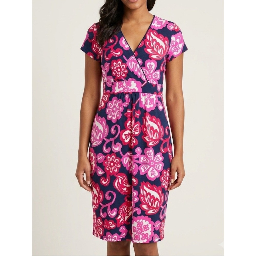 Boden Size 10R Colorful Bold Print Stretch Cotton Babydoll Midi Dress Comfy